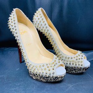 Christian Louboutin Cream Gold Spike Pumps